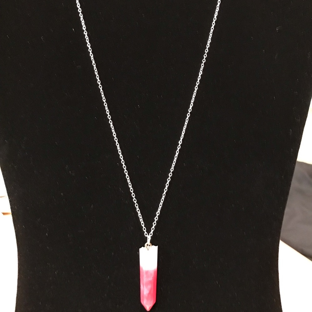 Pink white gemstone crystal pendant necklace resin